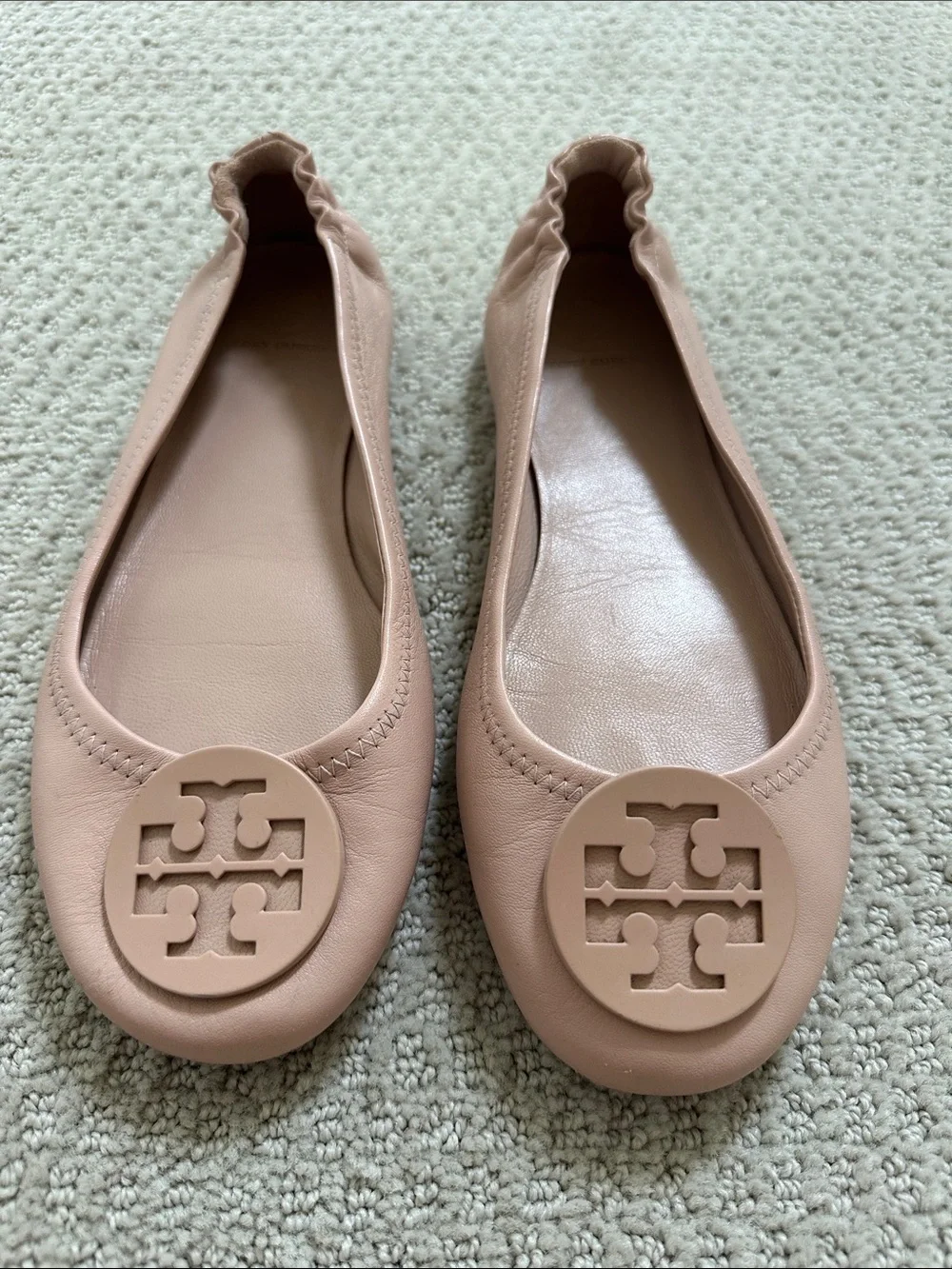 Tory Burch Blush Leather Logo Ballet Flats